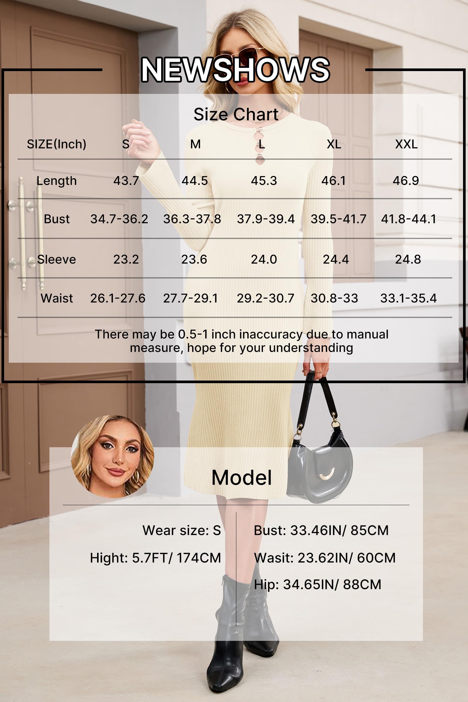 Newshows Vestito da donna con scollo rotondo traforato a maniche lunghe elegante aderente inverno autunno abito a coda di pesce
