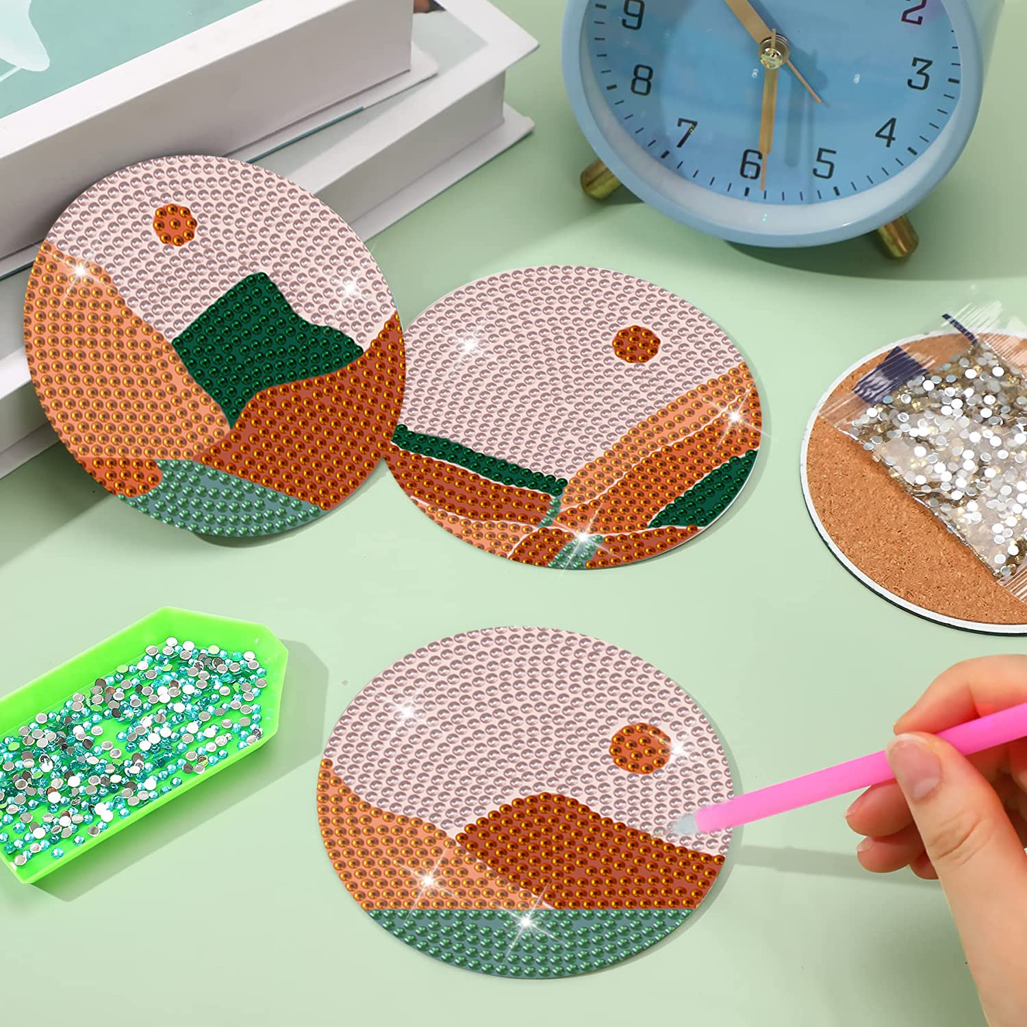 Mosaique Loisir Creatif ZYNERY Lot De 8 Sous-verres De Peinture Diamant Avec Support, Kit De Sous Verre Diamond Painting