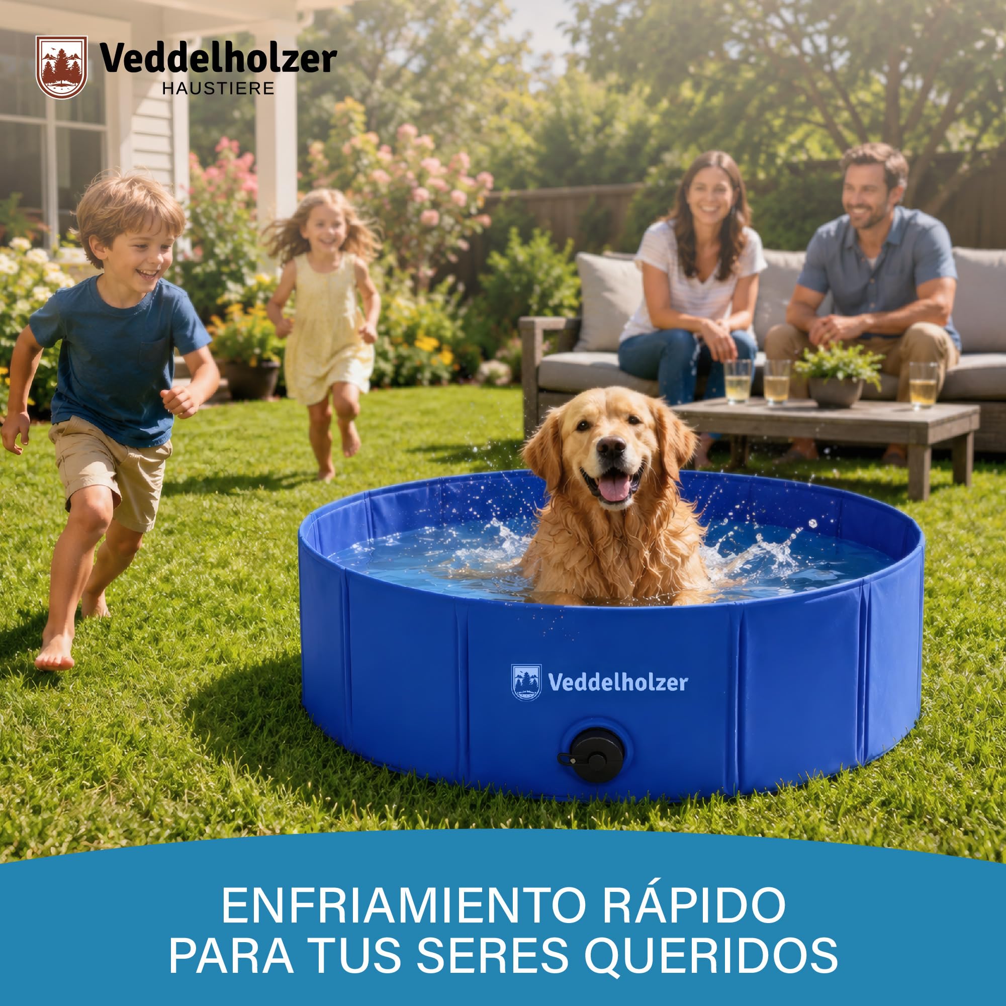 Piscina Plegable para Perros Veddelholzer (M) 80 x 20 cm Antideslizante Piscina Robusta para Perros, Ahorra Espacio y es Estable, Ideal para jardín y balcón, Montaje rápido sin inflar
