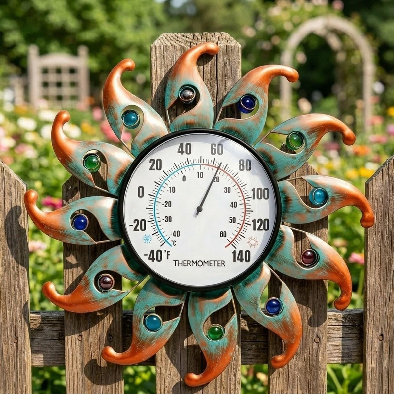 Generic Termometro Da Interno Ed Esterno, Termometro Da Parete, Termometro Decorativo Da Parete per Giardino E Patio, Verde Arancio