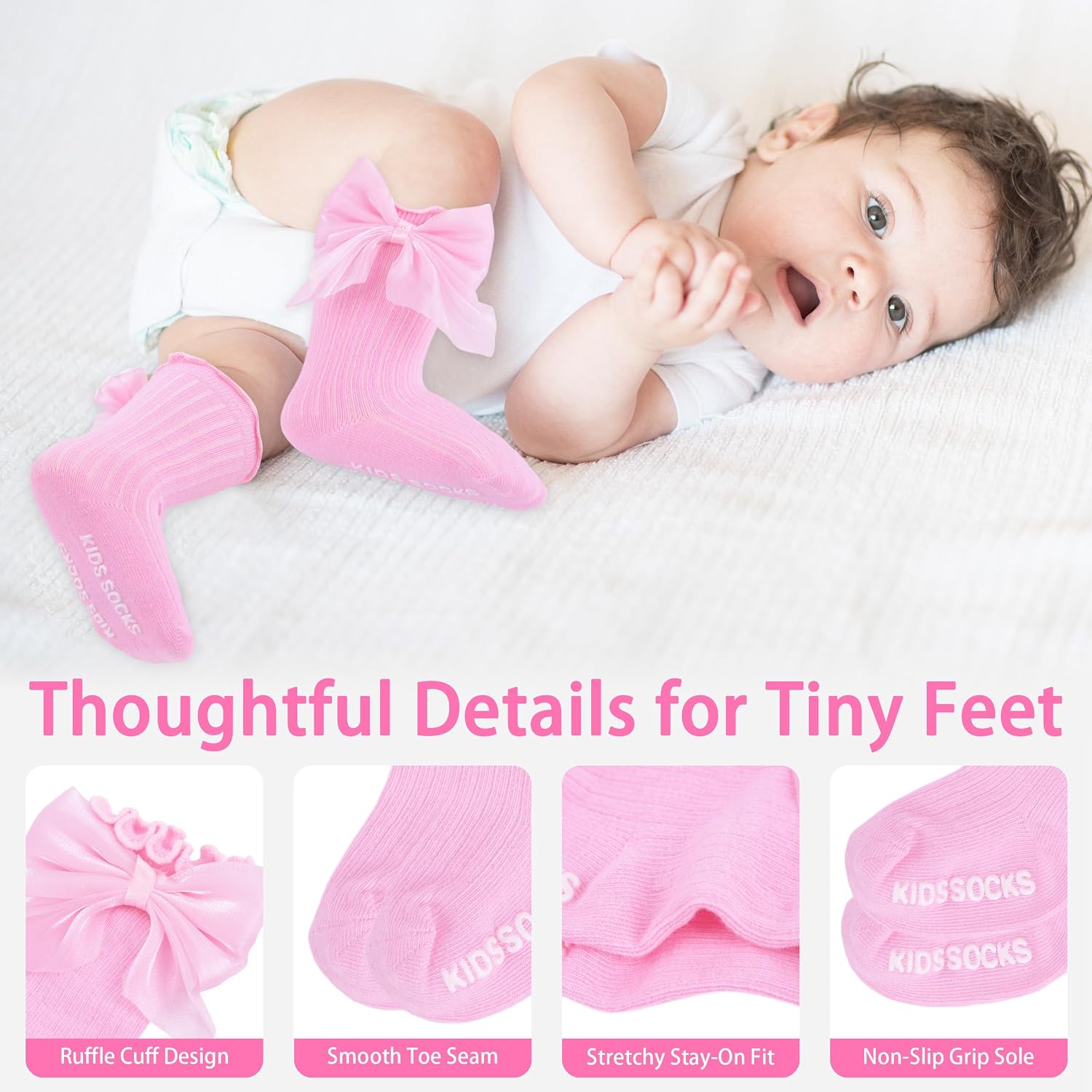 6 Pairs Baby Knee High Socks Girl Cotton Ruffle Stockings With Bow Long Non Slip Dress Sock For Newborn Infant