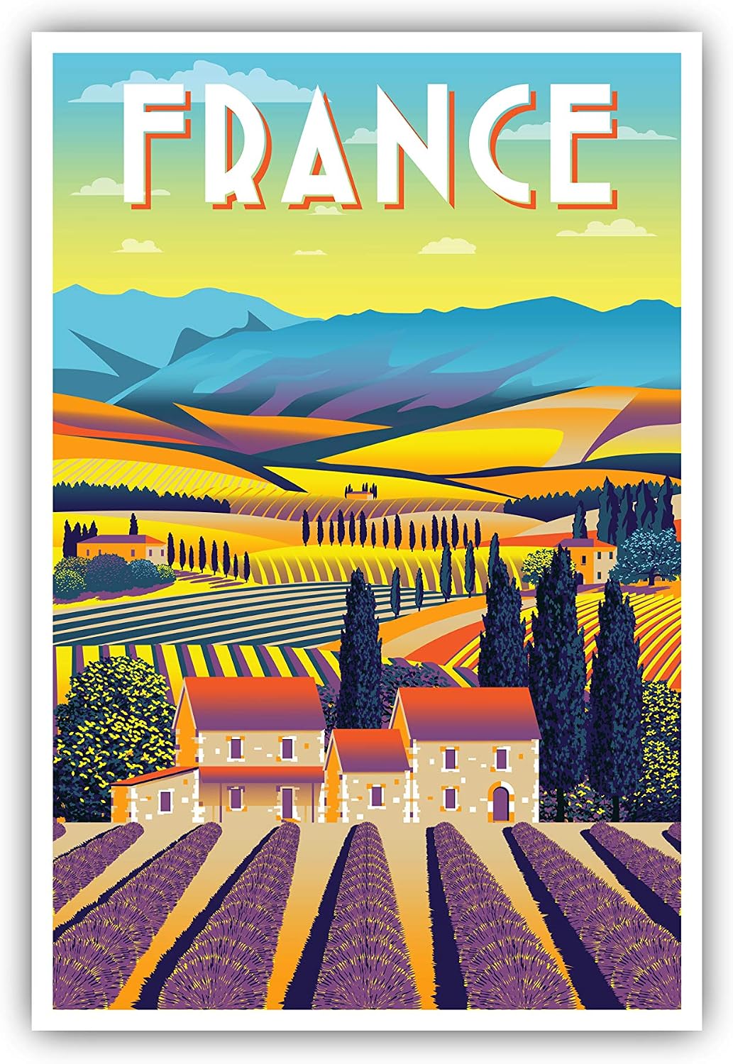 France, Retro Style Travel Poster, Vintage Rustic Poster Print, Home Office Wall Decoration, France Country Map Poster - 12 * 18 Inches