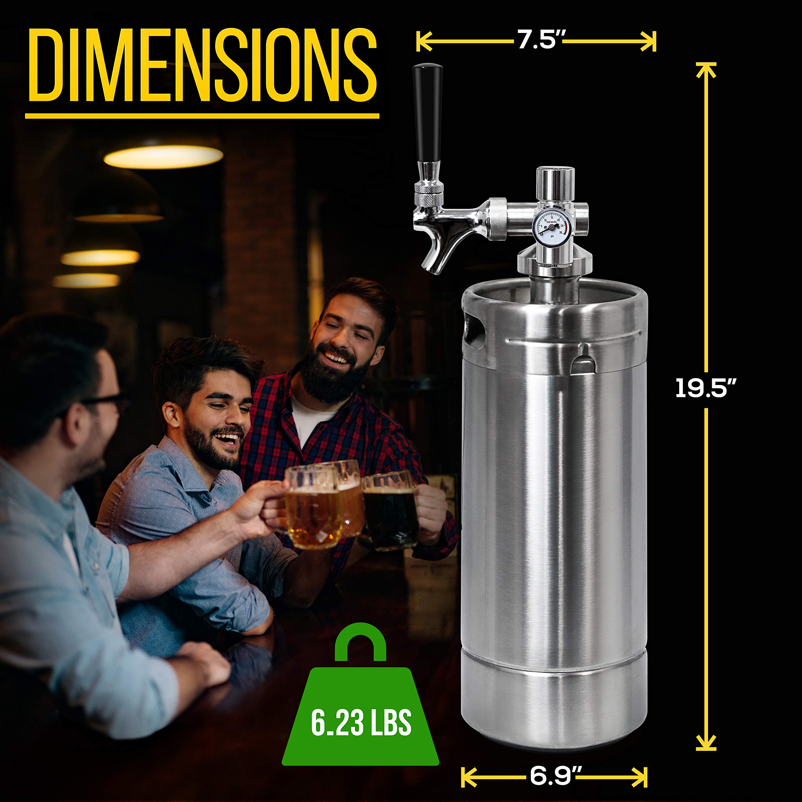 NutriChef Pressurized Growler Tap System Stainless Steel Mini Keg