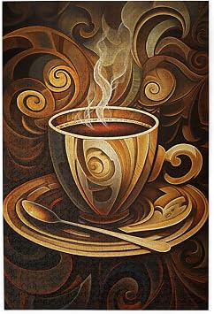 1000-Piece Wooden Jigsaw Puzzle for Adults,Classic Coffee Cups & Beans, Perfect for Coffee Fans & Home Display,Enjoy The Puzzle Solving Process,Gifts for Family and Friends