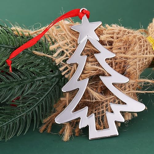 Miniatura 5 de Juego de 6 adornos colgantes de Navidad, adorno de Navidad plateado para decoración del árbol de Navidad, adorno de árbol de Navidad, copo de nieve,
