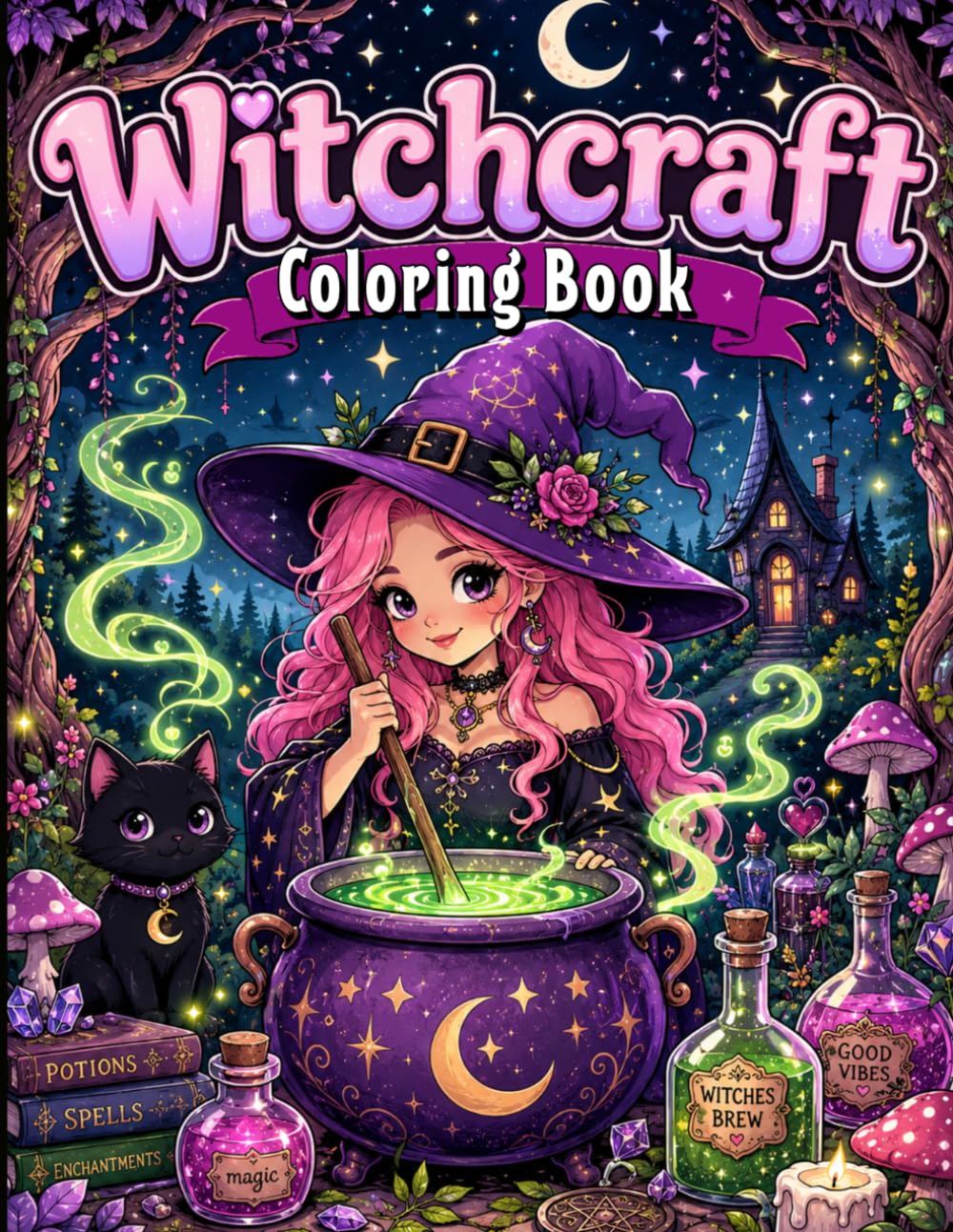 Witchcraft Coloring Book: Cute Spooky Halloween Designs for Relaxation and Creativity.