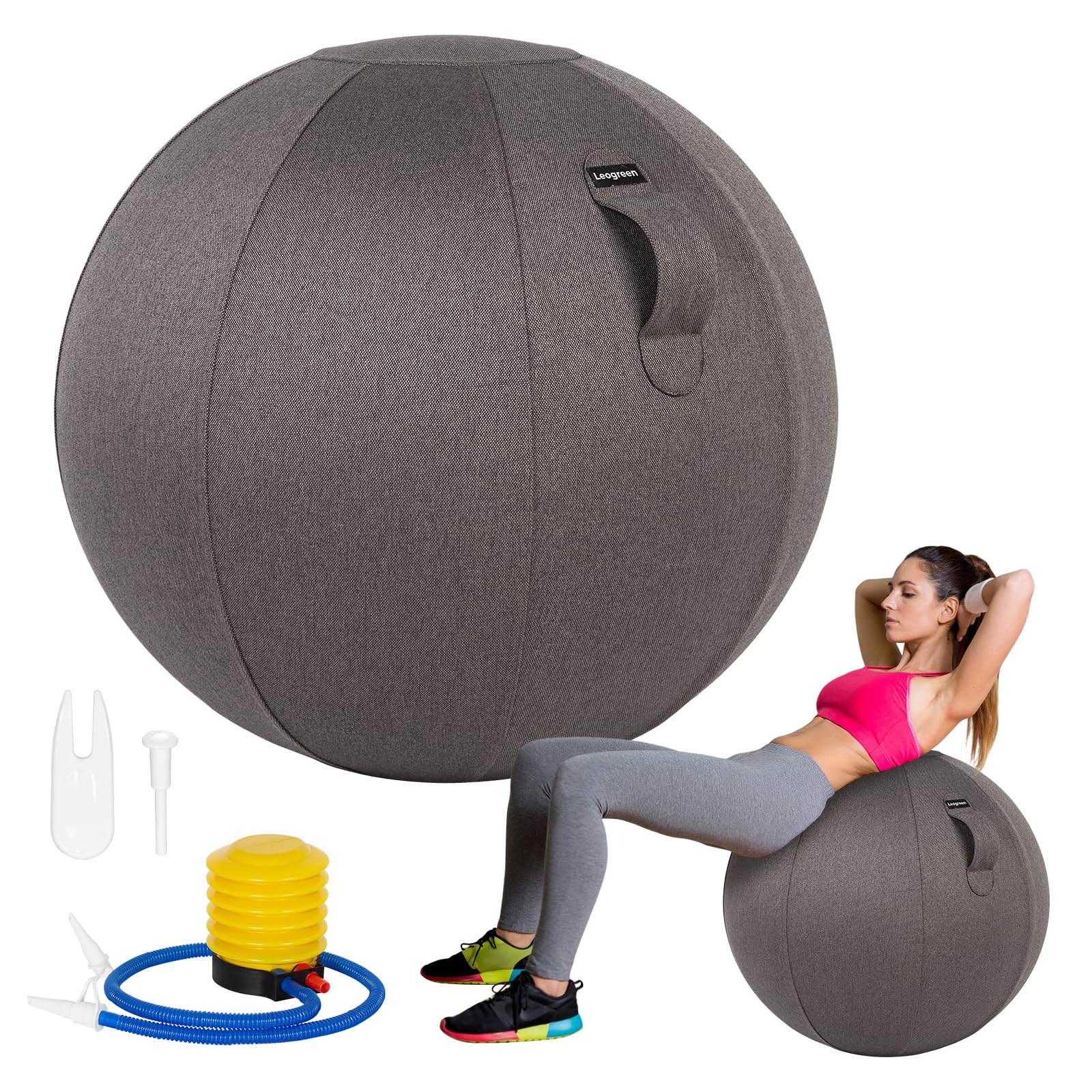 Leogreen Bureau Yoga Chaise Ballon en Taille 65CM 75CM de Grossesse Chaise avec Housse en Lin Lavable de Protection Antidérapante