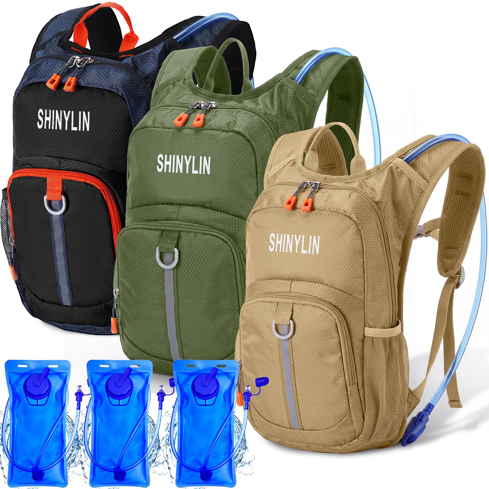 Shinylin 3 Pcs Kids Hydration Backpack with 1.5 L Water Bladder Hydration Water Backpack Lightweight Insulated Pack for Boy Girl Biking Climbing Running Hiking