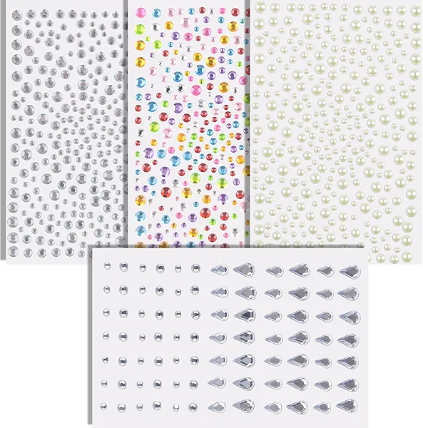 Face Gems - Self Adhesive Body Glitter Hair Jewelry Tattoos | Rhinestones Earrings Nail Jewels for Women - Gem Stickers Festival Makeup Costumes Shirts Pajamas for Adult | Festival Rave Essentials