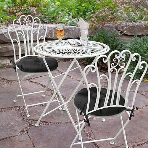Miniatura 5 de Cojines para sillas redondas para interiores y exteriores de 15 pulgadas, cojín de asiento bistró impermeable con lazos, almohadillas