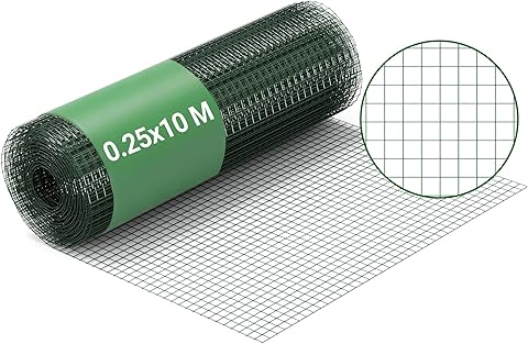 Wiltec Malla de alambre 12x12 mm 25 m verde, malla metálica galvanizada con PVC para jardín, protección de árboles y plantas trepadoras vallado jaulas