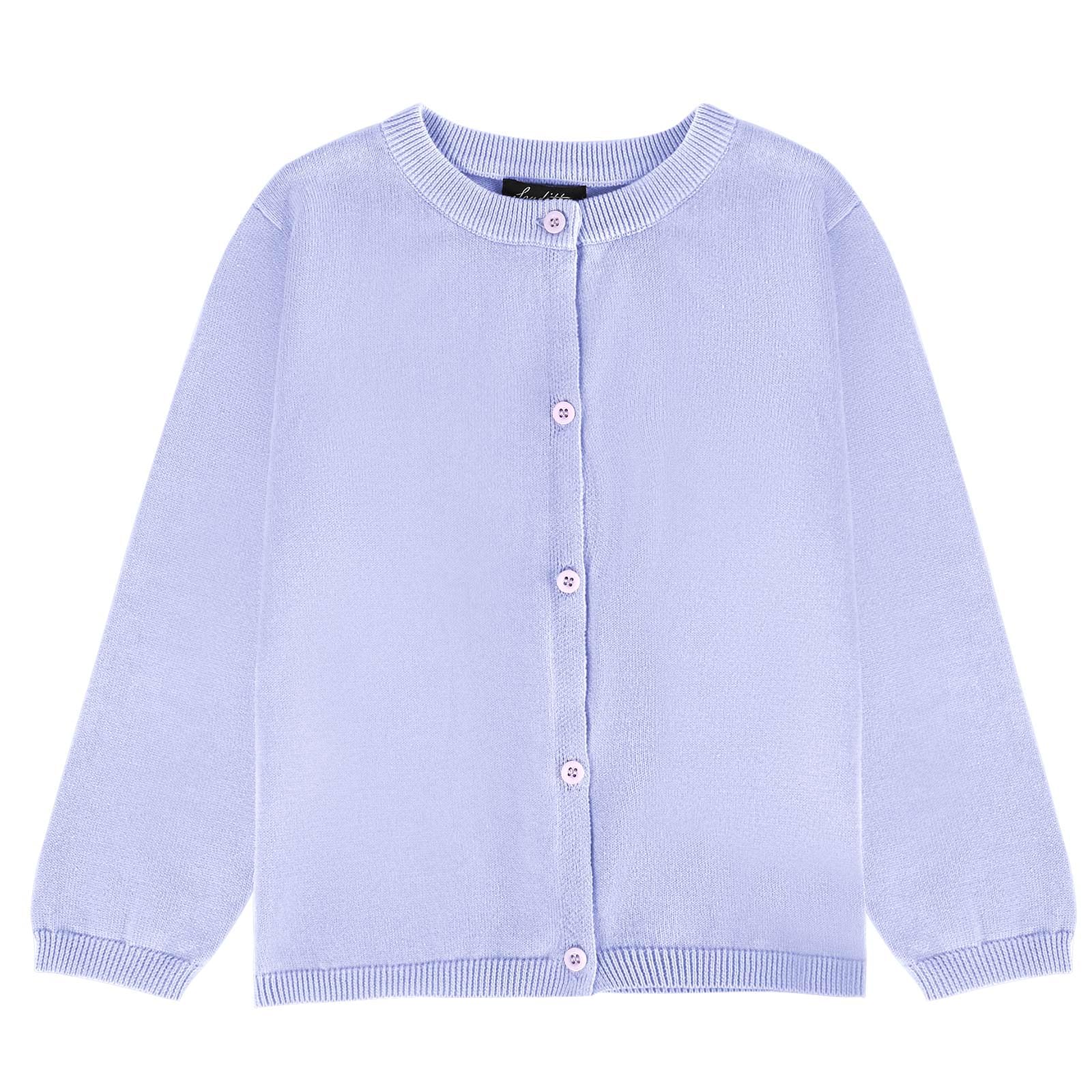 Soudittur Strickjacke Mädchen Basic Kinder Cardigan Lange Ärmel Baumwollstrickpullover Schuluniform mit Knöpfen 130 (DE/NL/SE/PL, Alter, 7 Jahre, 8 Jahre, Regular, Lila)