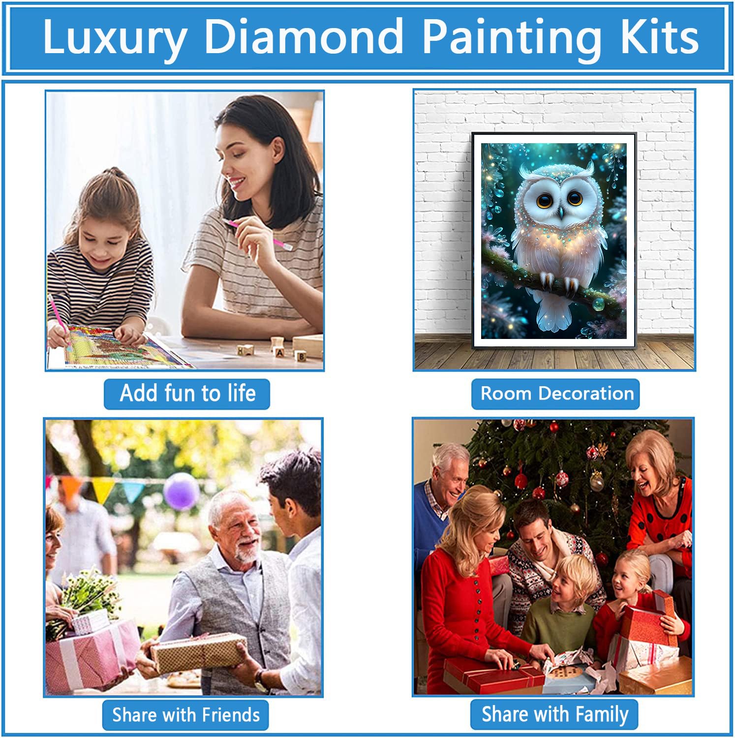 QINRUBB 5D Hibou Peinture Diamant Painting Kit, DIY Nuit De