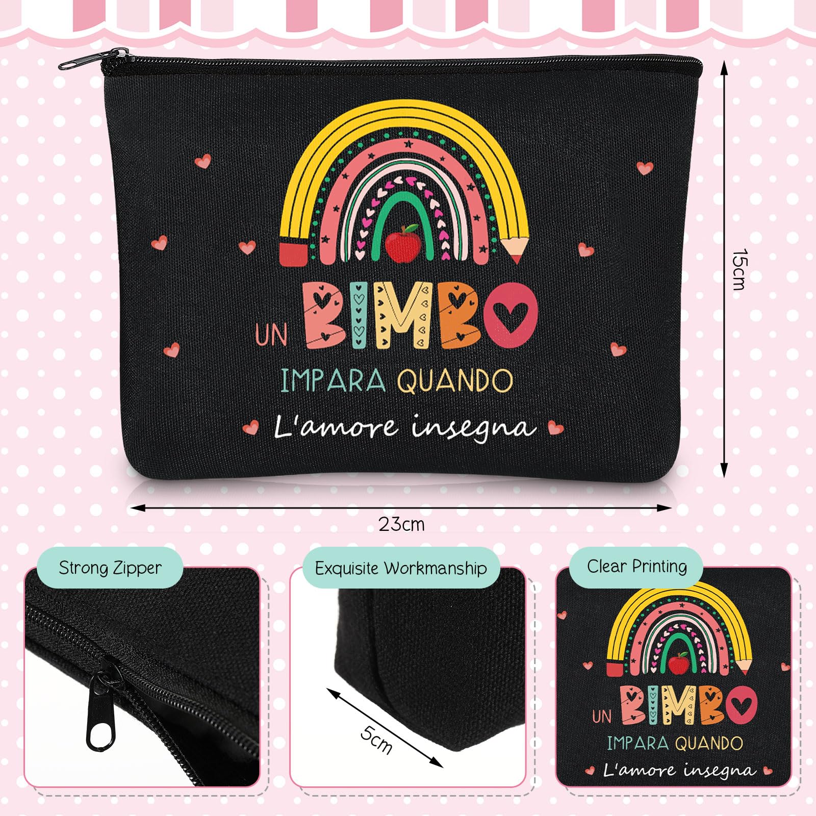 Xuniea Regalo Maestre Pochette Multiuso Fine Anno Idee Regalo Insegnanti per Insegnante Grazie Maestra Portachiavi Segnalibri Borsa per Cosmetici per la Festa dell'Insegnante