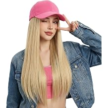 IPENNY Baseball Cap Wig for Women, Long Blonde Synthetic Hair with Straight and Curly Styles, Fashion Wig Hat for Party Blonde, Straight