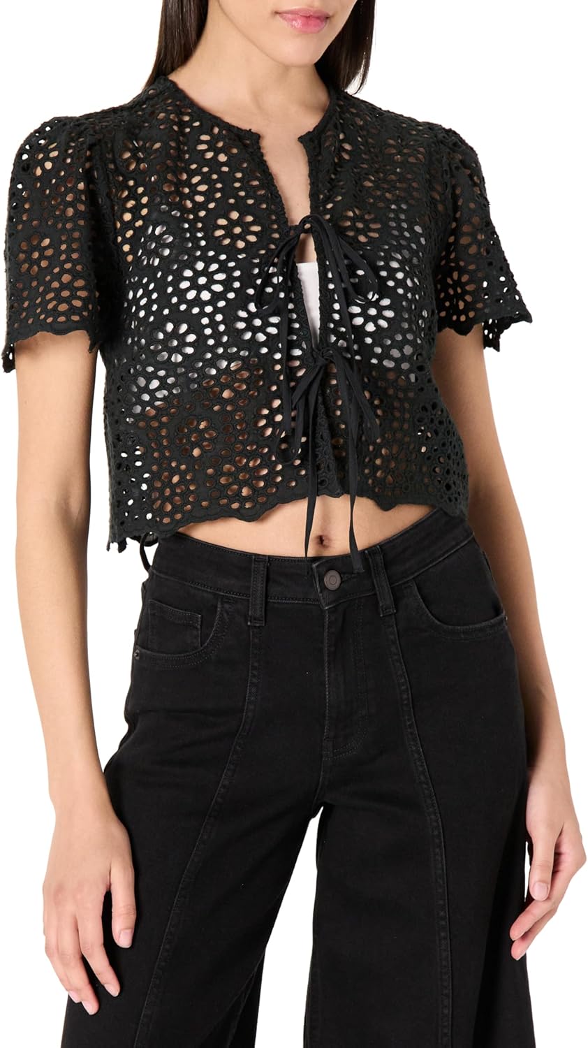 The Drop Womens Doca Lace Tie Front Top with Scallop Detail