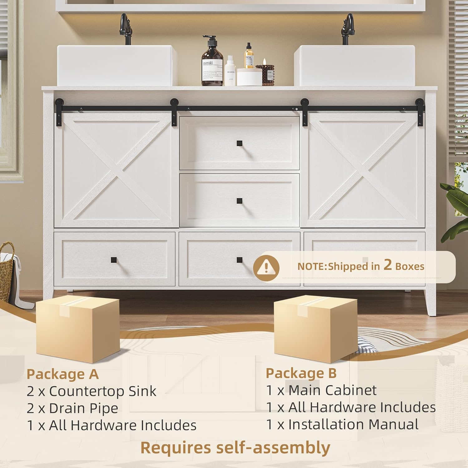 VNN 60 Inch Double Sink Bathroom Vanity packages
