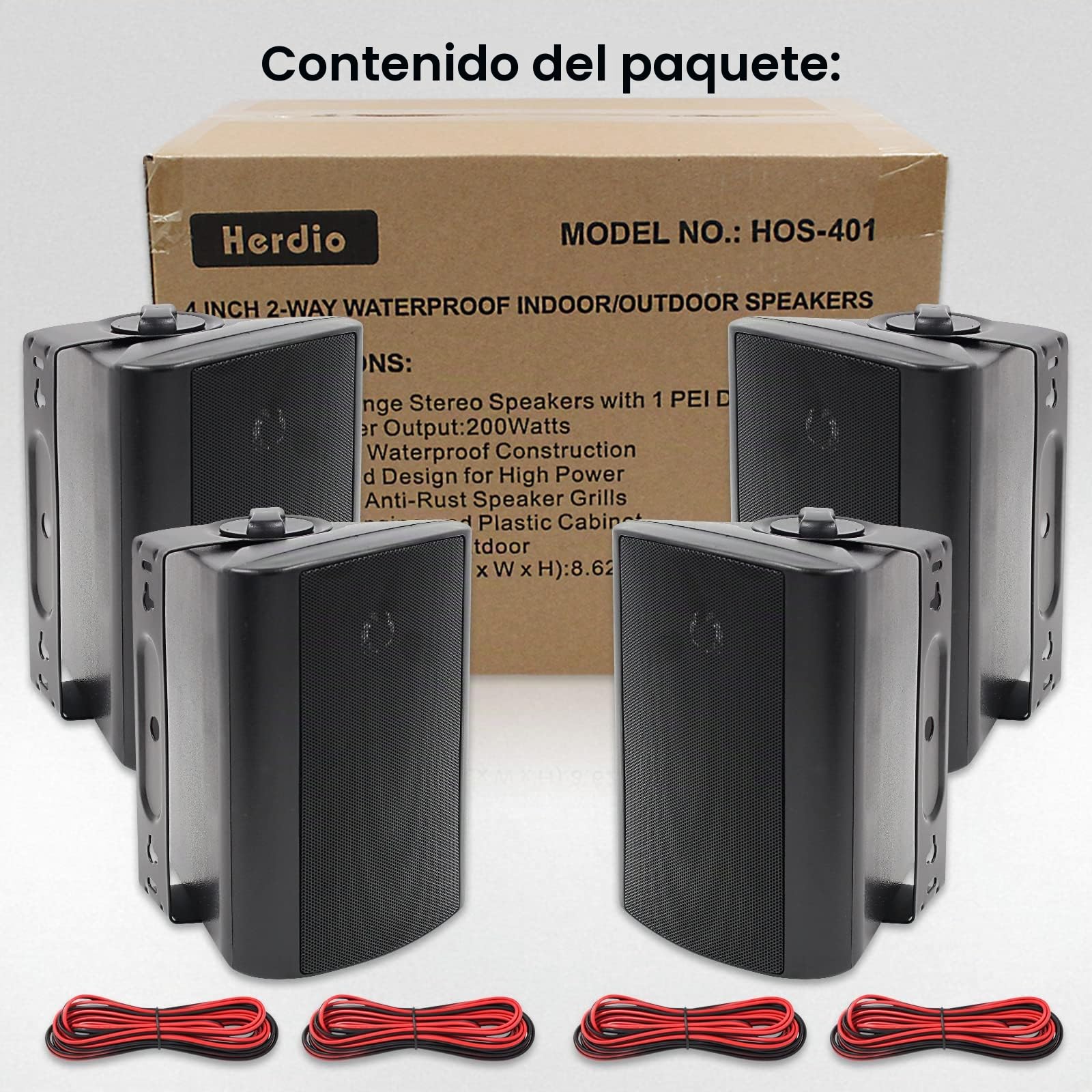 Herdio Altavoces para Exteriores de 4 Pulgadas con Graves Potentes, Altavoz de Montaje en Pared Impermeable, Durabilidad para Todo Tipo de Clima para Patio, Fiesta en casa 400 W (2 Pares, Negro)