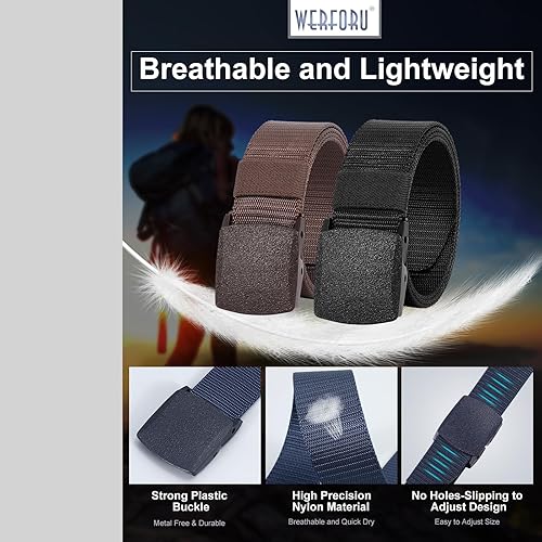 Miniatura 3 de WERFORU Cinturón de nailon para hombre, cinturón táctico militar, correa de lona para exteriores con hebilla de plástico