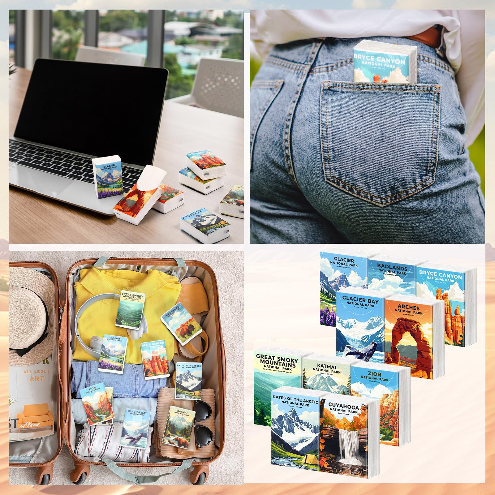 Outus Confezione da 50 fazzoletti tascabili da viaggio, 3 veli, piccoli fazzoletti per il viso, 400 fogli, regalo per matrimoni, viaggi, baby shower