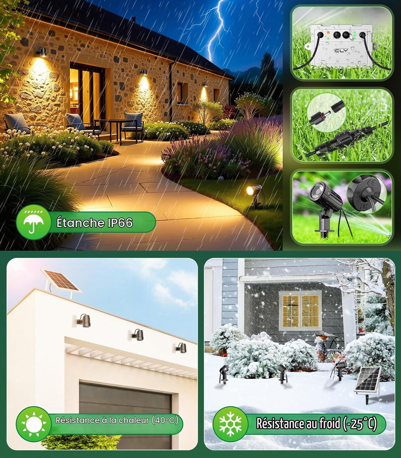 CLY Spot Solaire Extérieur Blanc Chaud Projecteur Exterieur Solaire | 2 Modes Dynamiques 3 Luminosité Lampe Solaire Exterieur Jardin 6000mAh Étanche P66 Pour Chemin Cour Allé Halloween Noël