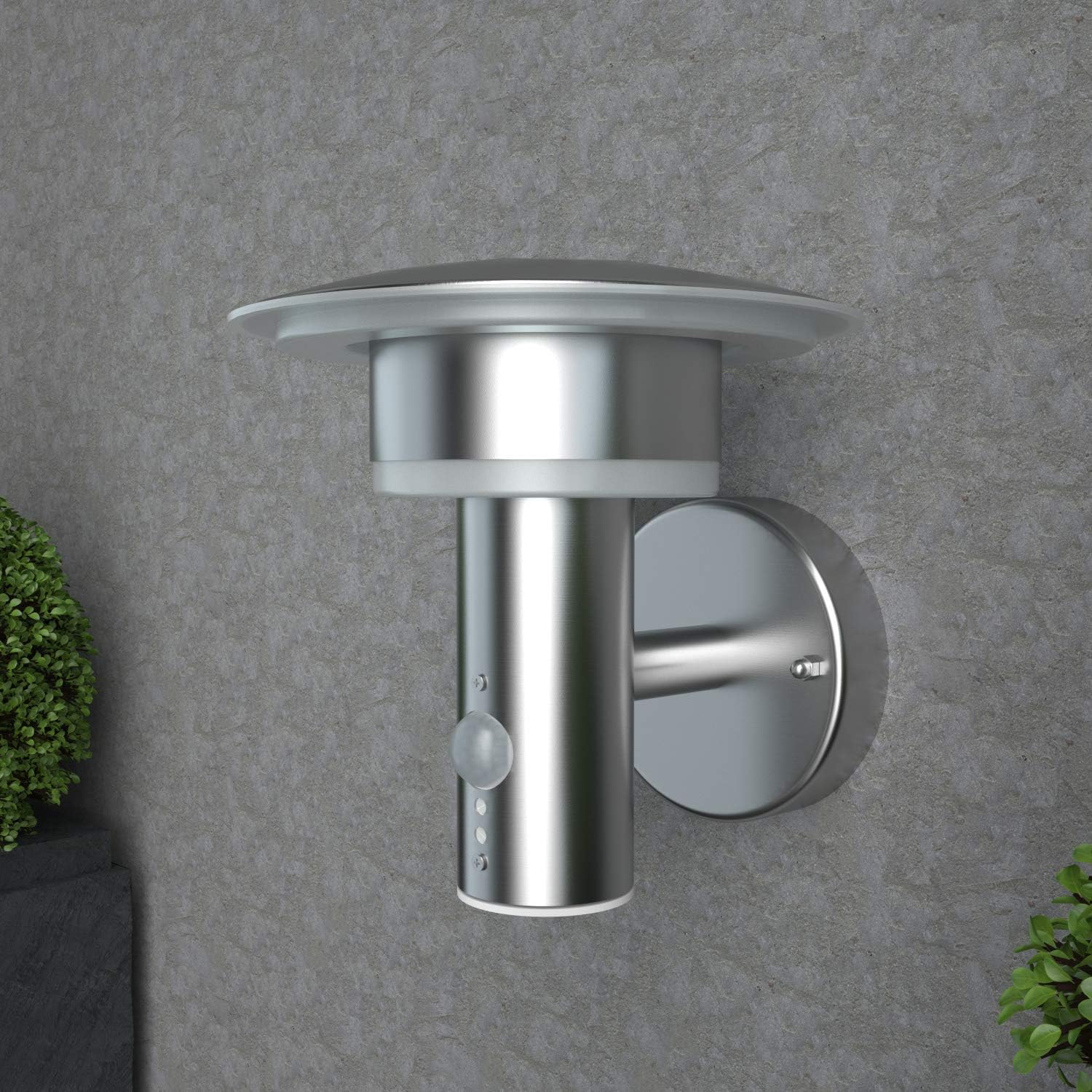 Exclusive Discount 60% Price NBHANYUAN Lighting LED Outdoor Wall Light Fixtures with Motion Sensor Exterior Wall Sconce Silver Stainless Steel Weatherproof 3000K Warm Light Front Door Porch Light 110V 1000LM [Energy Class A+]