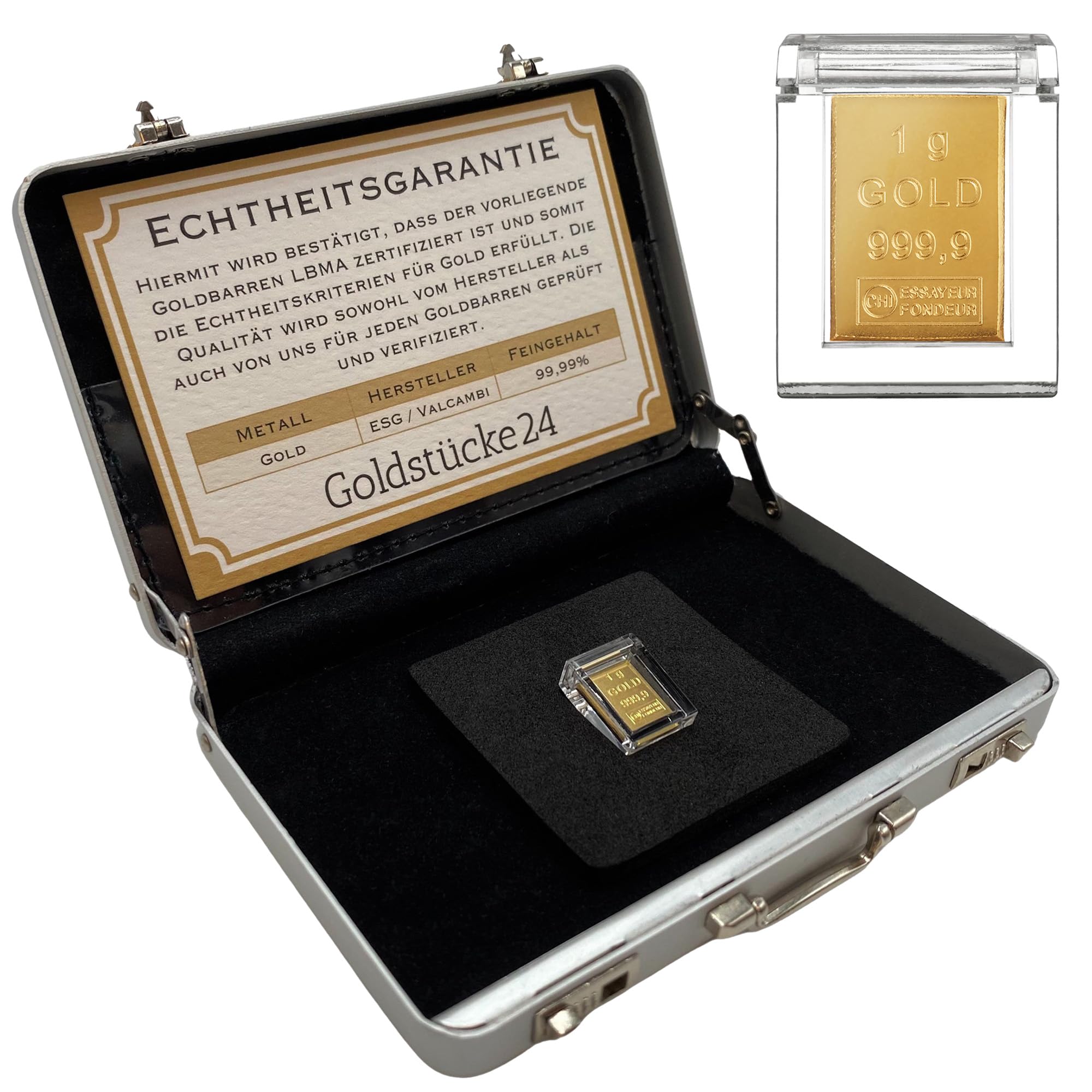 Goldkoffer als Geschenk - 1g Goldbarren in Aluminiumkoffer- Tolle Geschenkidee