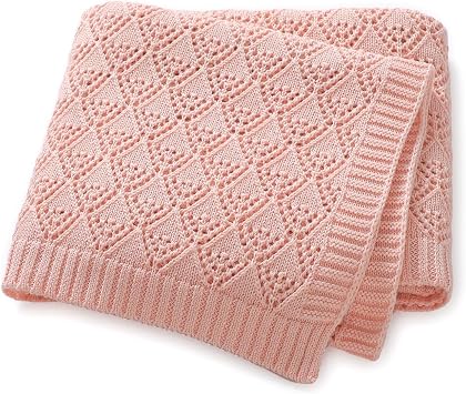 Neiwech Cotton Cellular Baby Blanket Knitted Swaddle Crib Nursery Receiving Blankets for Newborn Boy Girl 40 x 30 Inch Pink