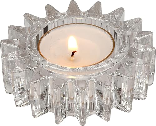 Biedermann & Sons Portavelas de cristal con rueda de engranaje de estilo moderno, 3.125 pulgadas, transparente, 6 unidades