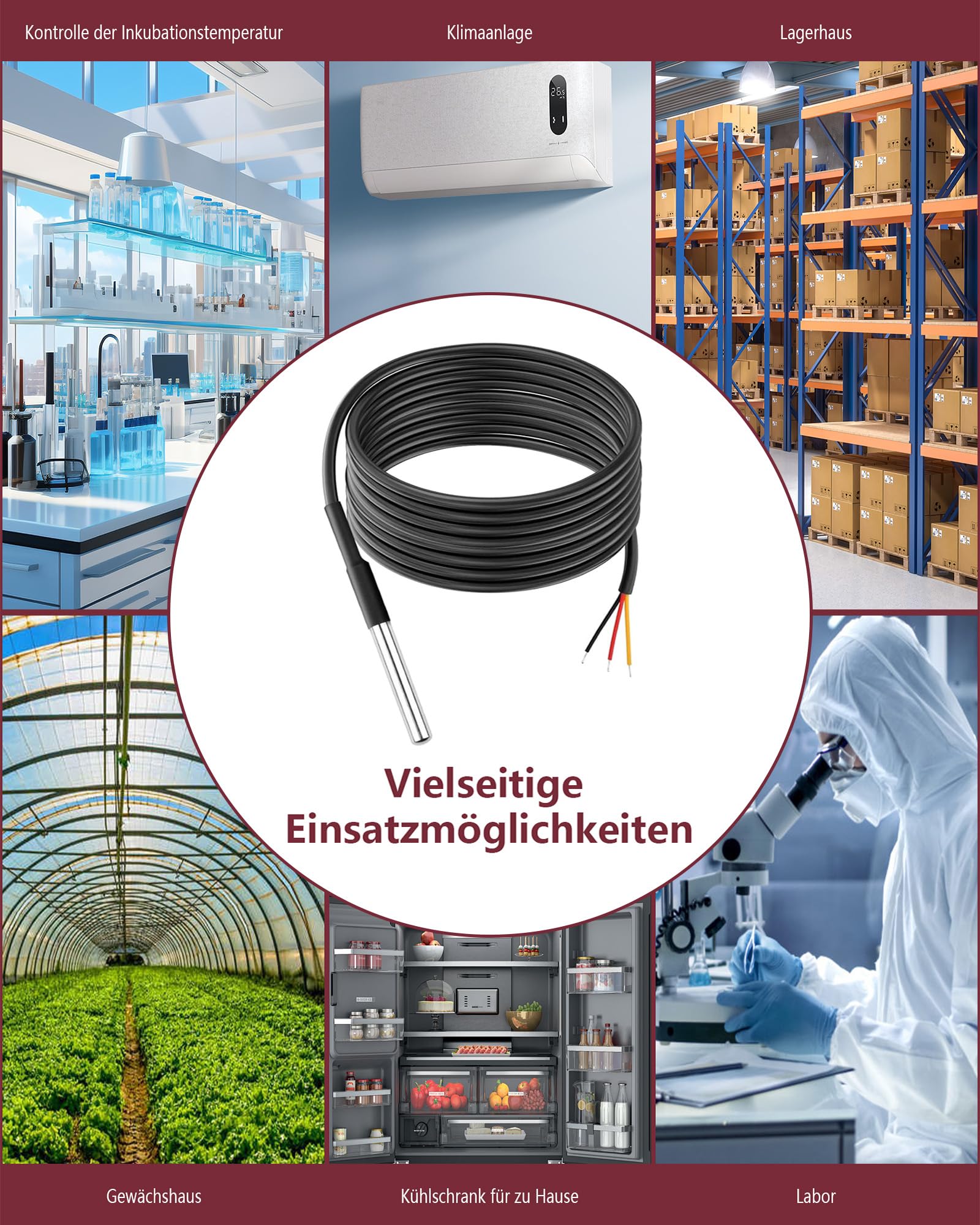 5 M Kabel Edelstahl Temperatursensorsonde: 5 Stuck digitaler Temperatursensor Wasserdicht Temperaturfühler Temperaturbereich (-55℃~ +125℃)