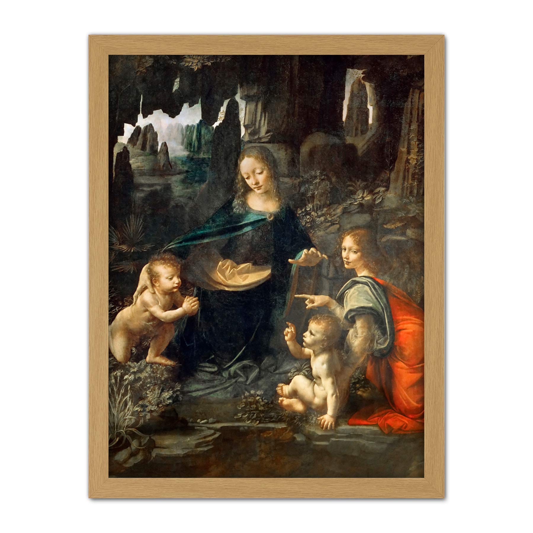 Artery8 Leonardo Da Vinci Virgin Of The Rocks Painting Artwork Framed Wall Art Print 18X24 Inch