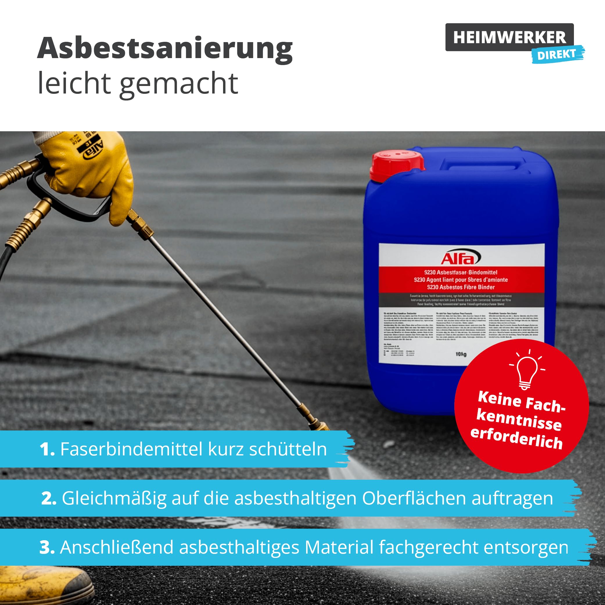 10 kg Alfa Asbestfaser-Bindemittel 1 x 10 kg Kanister Chemikalienbindemittel Faserbindemittel - gebrauchsfertig und 1:1 verdünnbar