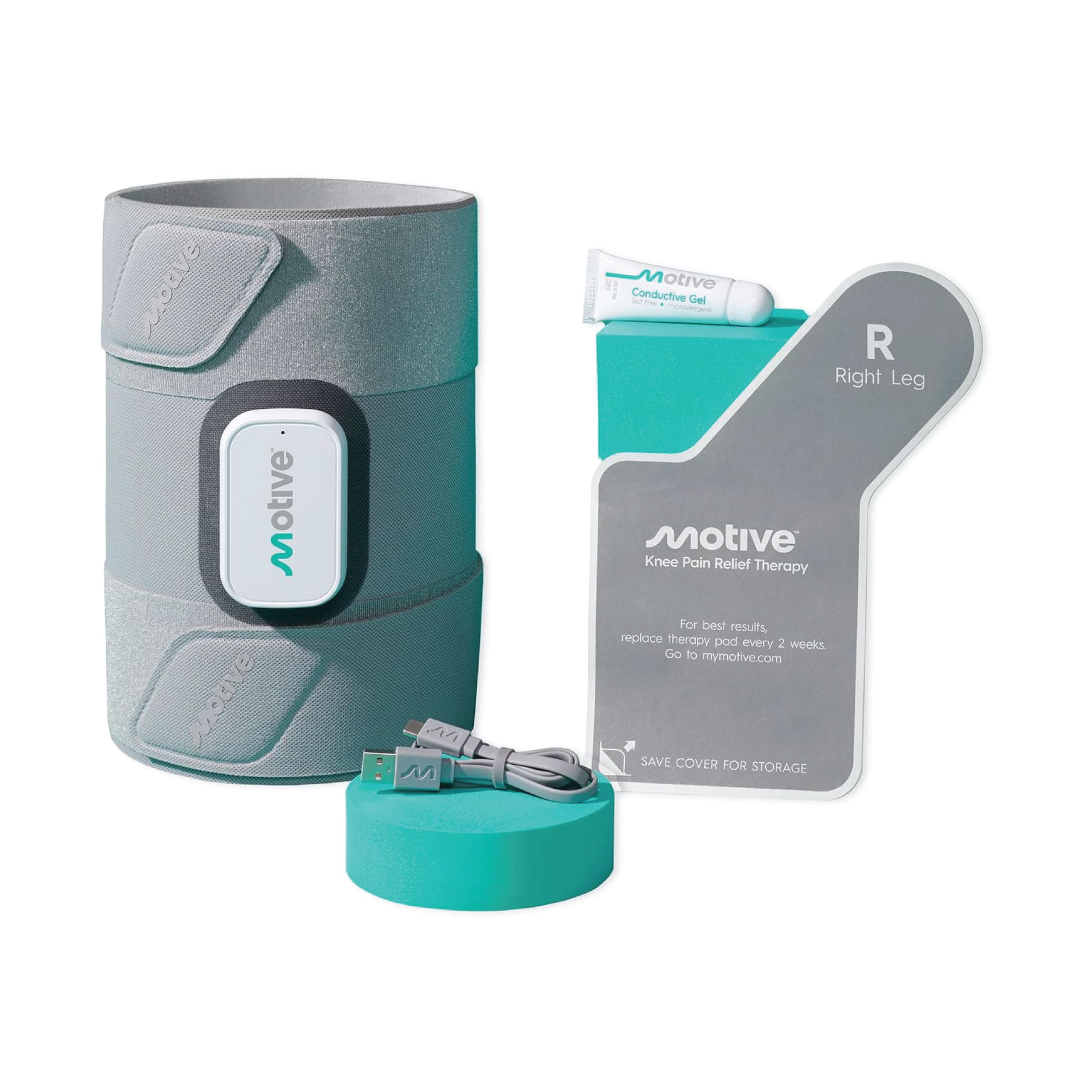 MotiveKnee Pain Relief Therapy - Advanced Non-TENS Device to Treat Knee Muscle Weakness, App Controlled, and a Portable Home Treatment for Pain Management Solution - Right Knee