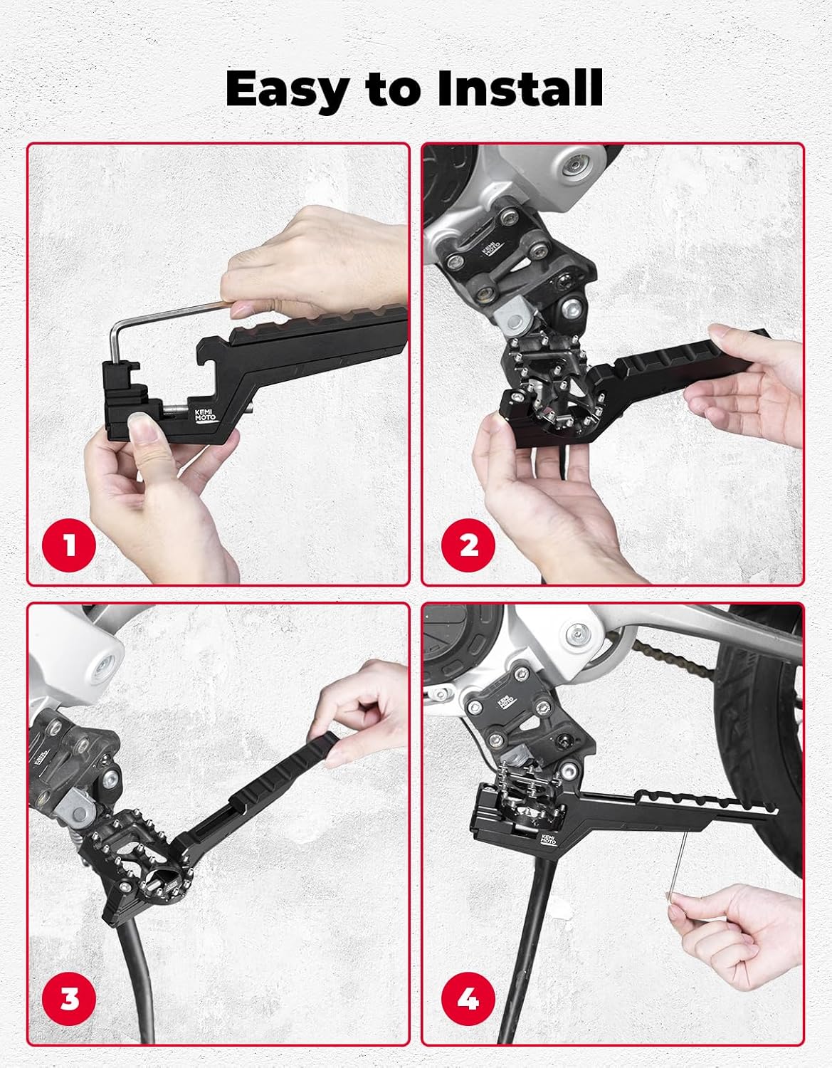 KEMIMOTO Extendable Universal Motorcycle Passenger Footpegs Compatible with Surron Duke 390 R1250GS Tenere 700 KLX 300 Talaria Foot Pegs Adventure Enduro Dirt Bike Footrest Passenger Pedals