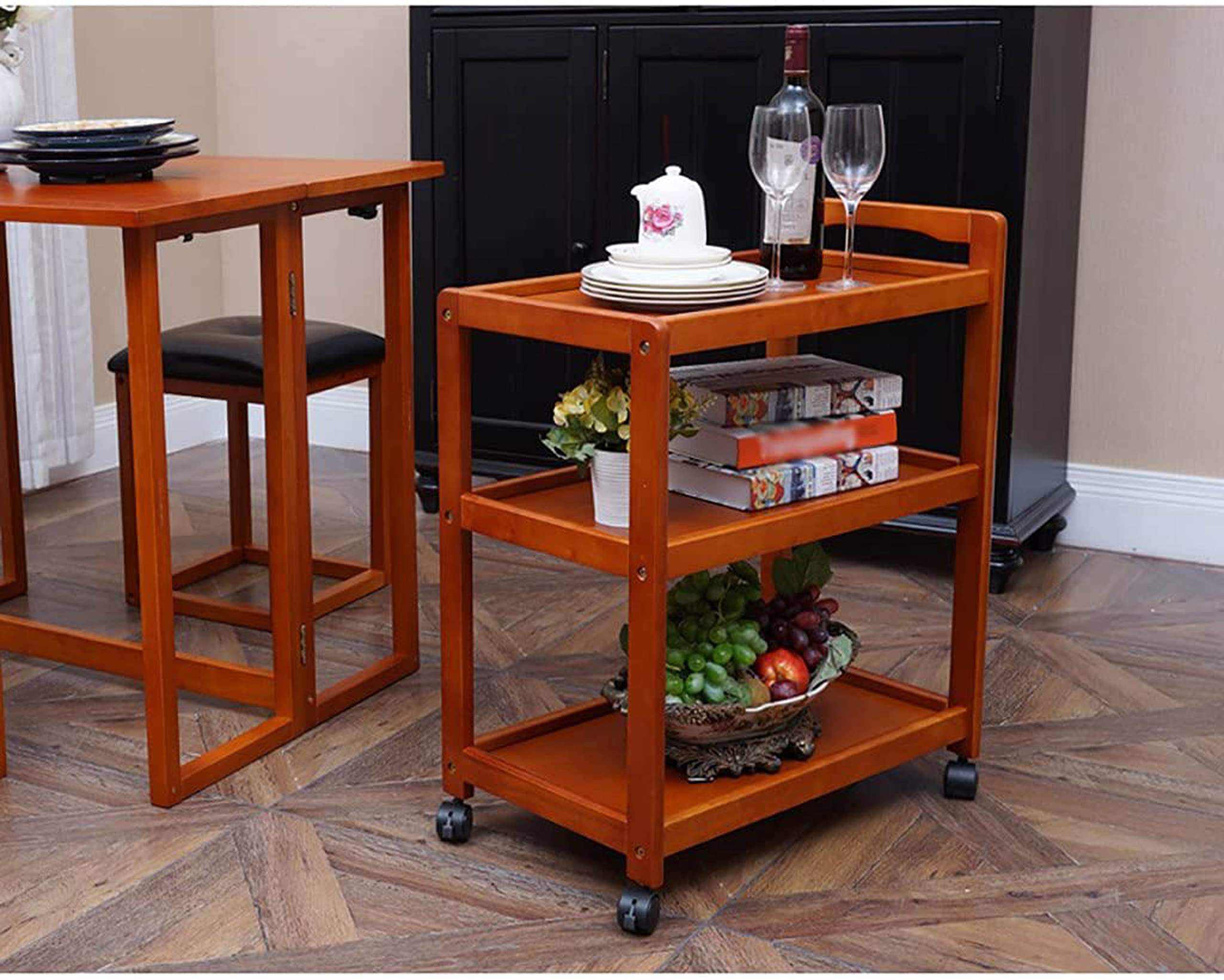 ADVRZO 3 Tier Serving Cart Wooden Food Beverages Kitchen Trolley for Kitchen, Living Room, with Wheels 2