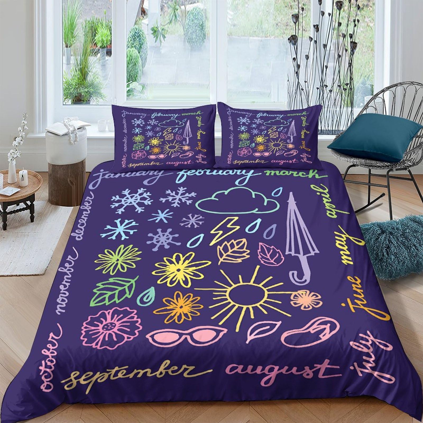 Housse de couette avec fermeture éclair lunettes de soleil 3D grand lit 3 pièces