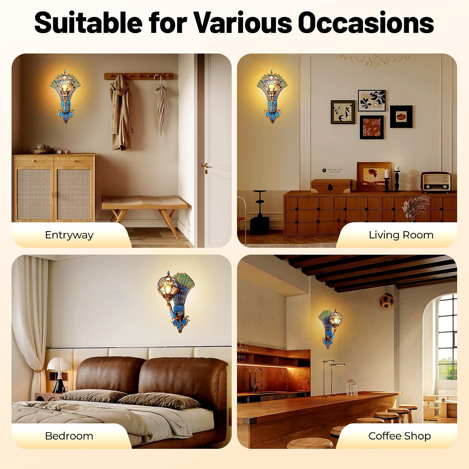 Peacock Lamp, 21 Inch Retro Antique Art Decor Wall Sconce, 110V Vintage Wall Sconce Light, Waterproof Fixture Art Decor Phoenix Wall Lamp for Bedroom Bathroom Living Room