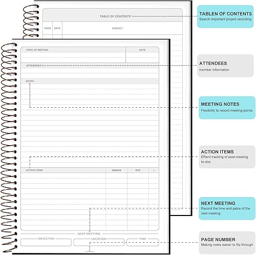 Miniatura 10 de Cuaderno de reuniones para el trabajo con artículos de acción de 5.5 x 8.5 pulgadas, planificador de reuniones en espiral de tapa dura para oficina,