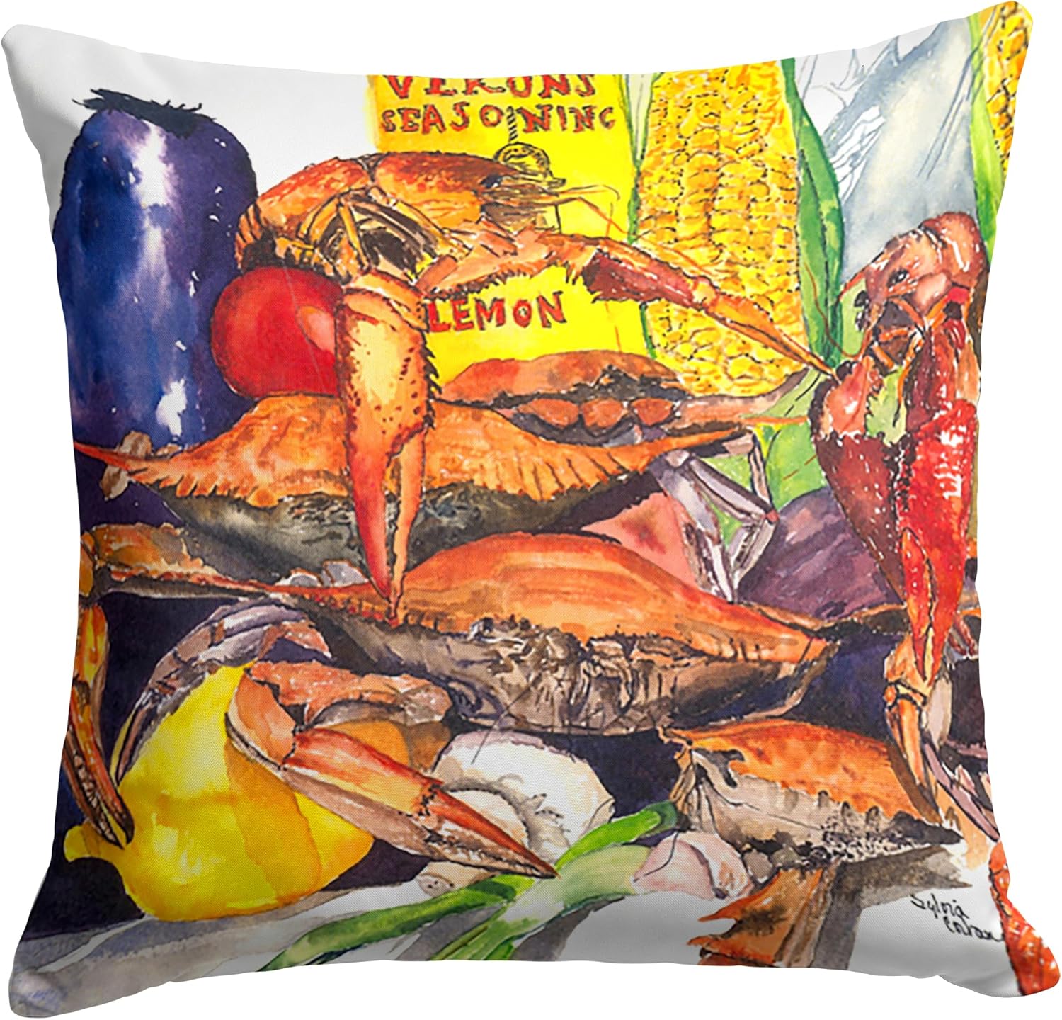 Caroline's Treasures 1016PW1414 Veron's and Crabs Fabric Decorative Pillow Machine Washable, Indoor Outdoor Decorative Pillow for Couch, Bed or Patio, 14Hx14W