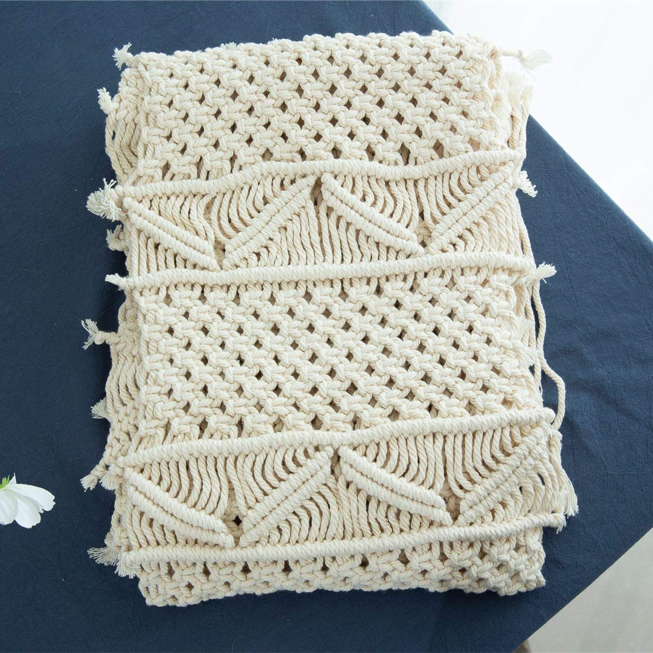 Boho Makramee Tischläufer 180x35cm Handgemade Gehäkelt Tischläufer Natur Landhausstil Tischband Läufer Tischdekoration für Hochzeit Festival-Ereignis