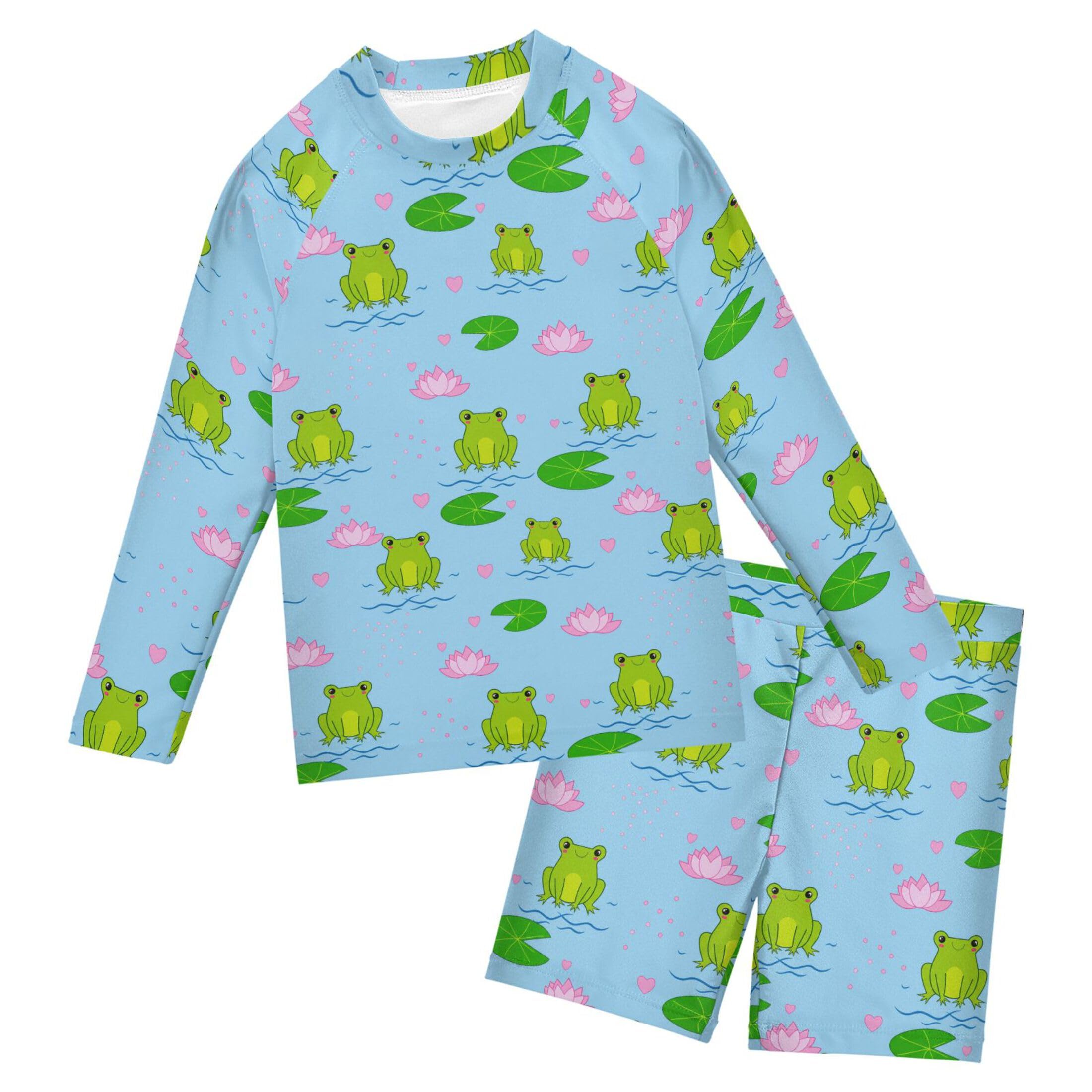 Cute Frog Toddlers and Baby Boys' Swimsuit Trunk and Rashguard Set B0404125