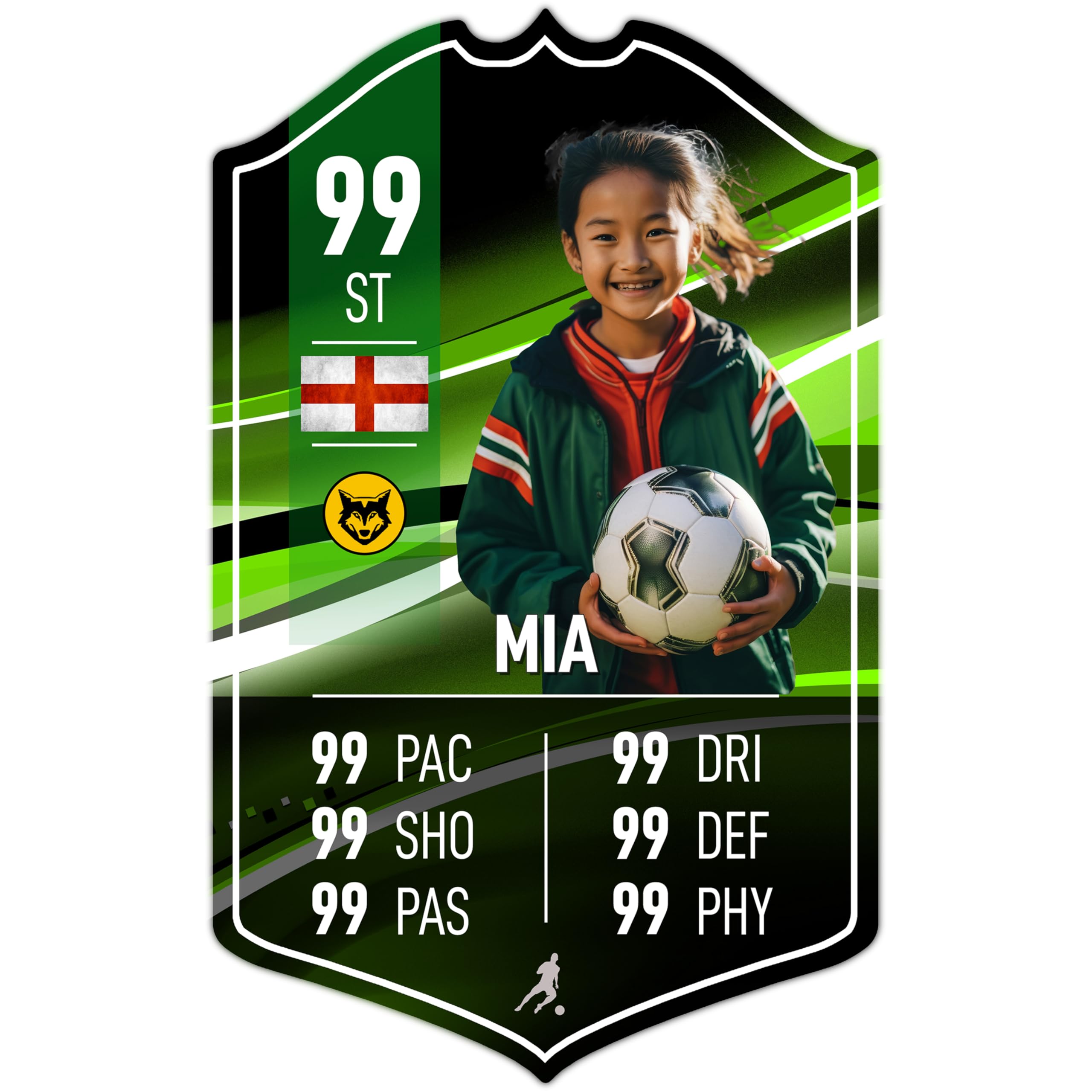 ShopQuality4U Personalise Football Cup Player Stats Card Sign - Green Background Printed Metal Shield Sign Wall Art A4 Player Add Name (28x17cm)