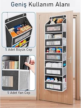 Valkyrie Kapı Arkası Organizer 5 Cepli Askılı Dolap Düzenleyici Çok Amaçlı Kapı Arkası Raf 20kg Taşıma Siyah