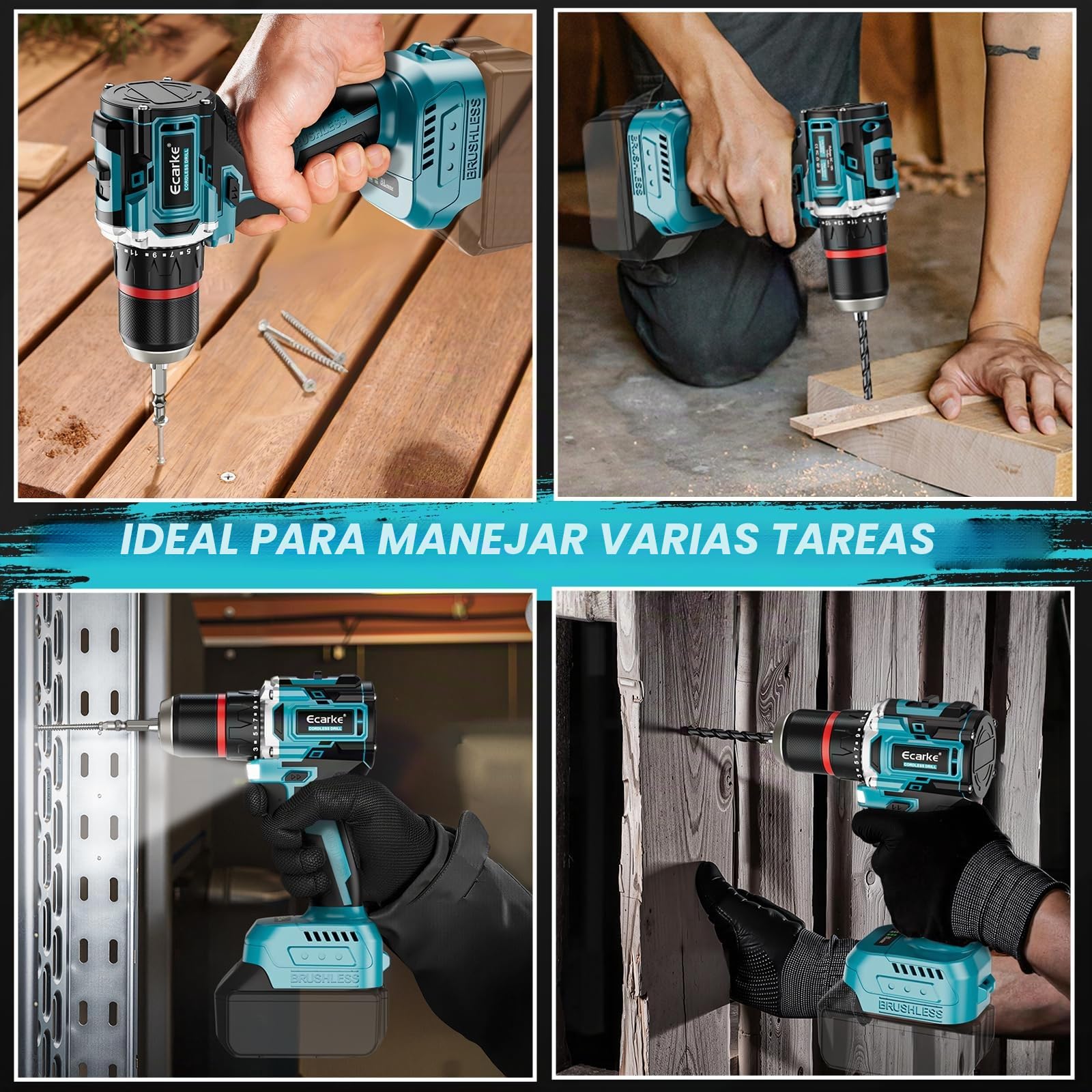 Ecarke 50Nm Destornillador Electrico, Compatible con Baterías Makita 18V, Taladro Atornillador Compacto con Caja de Cambios 2 Velocidades, Velocidad Variable de 500 a 2000 rpm(Solo Productos)-Azul