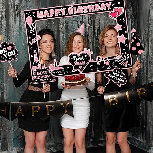 Miniatura 6 de Decoraciones de fiesta de cumpleaños de oro rosa - Accesorios y marco de cabina de feliz cumpleaños