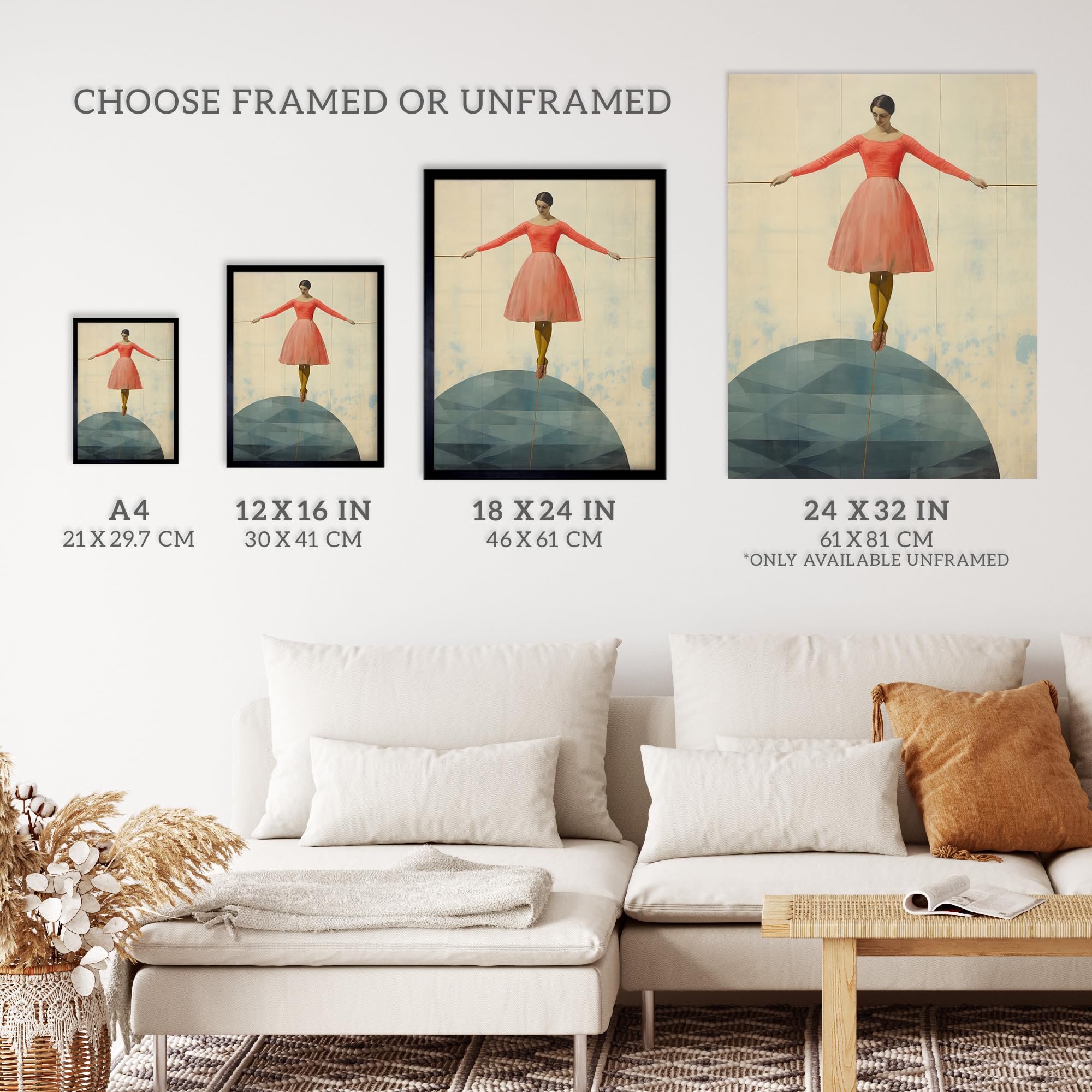 Wee Blue Coo Life is a Tightrope Female Balancing Act Vintage Style Blue Pink Oil Painting Extra Large XL Wall Art Poster Print - Image 3