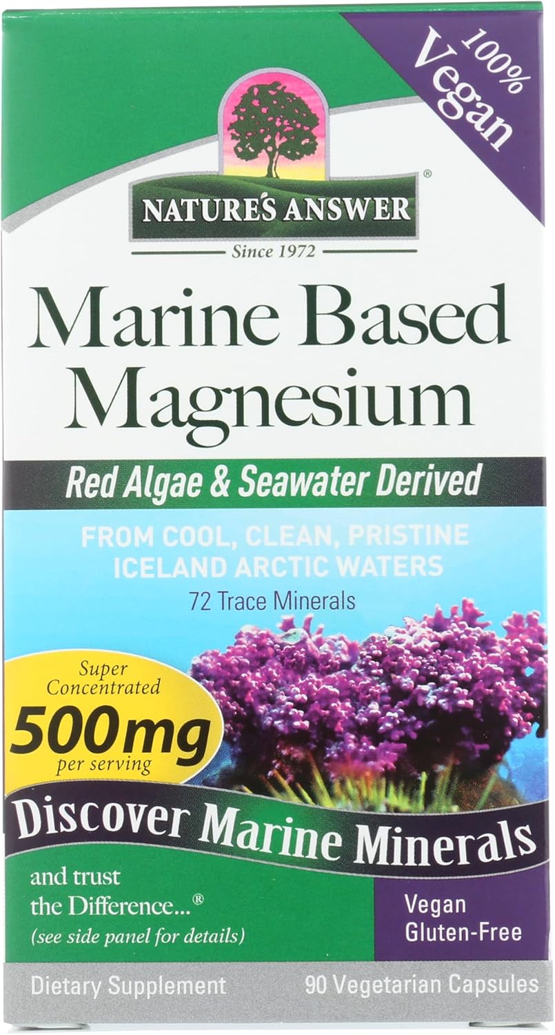 Nature’s Answer Marine Based Magnesium, Super Concentrated 500mg | Plant Based | Red Algae & Seawater Derived | Alcohol-Free & Gluten-Free | Vegetarian Capsules 90ct