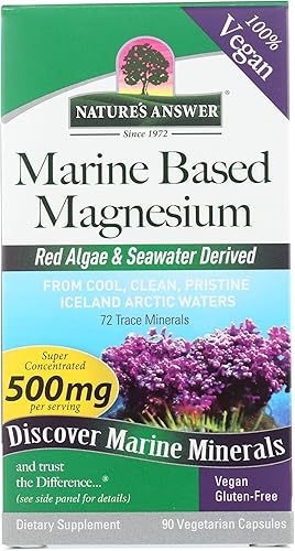 Nature's Answer Magnesio a base de mar, súper concentrado de 500 mg  A base de plantas  Algas rojas y derivado de agua de mar  Sin alcohol y sin