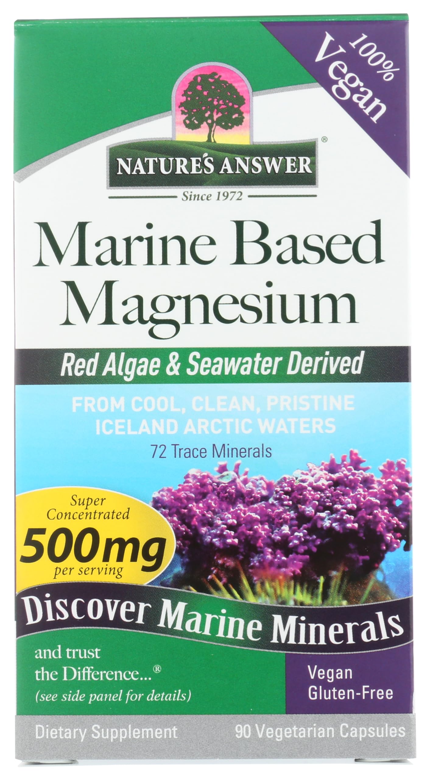 Nature's Answer Marine Based Magnesium, Super Concentrated 500mg | Plant Based | Red Algae & Seawater Derived | Alcohol-Free & Gluten-Free | Vegetarian Capsules 90ct