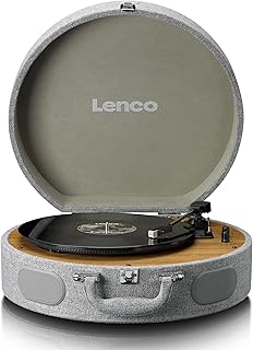 Lenco LS-66 Turntable - Bluetooth® Reception & Transmission, 2 Integrated Speakers, AT3600 Magnetic Pickup, Belt Drive, Auto Stop, 33/45 RPM, RCA Connection, Wooden Housing - Grey